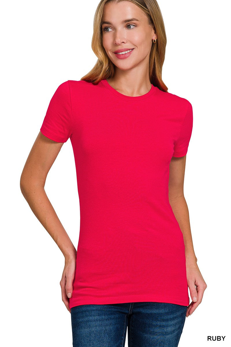 Basic Cotton Crew Neck Short Sleeve Tee ruby