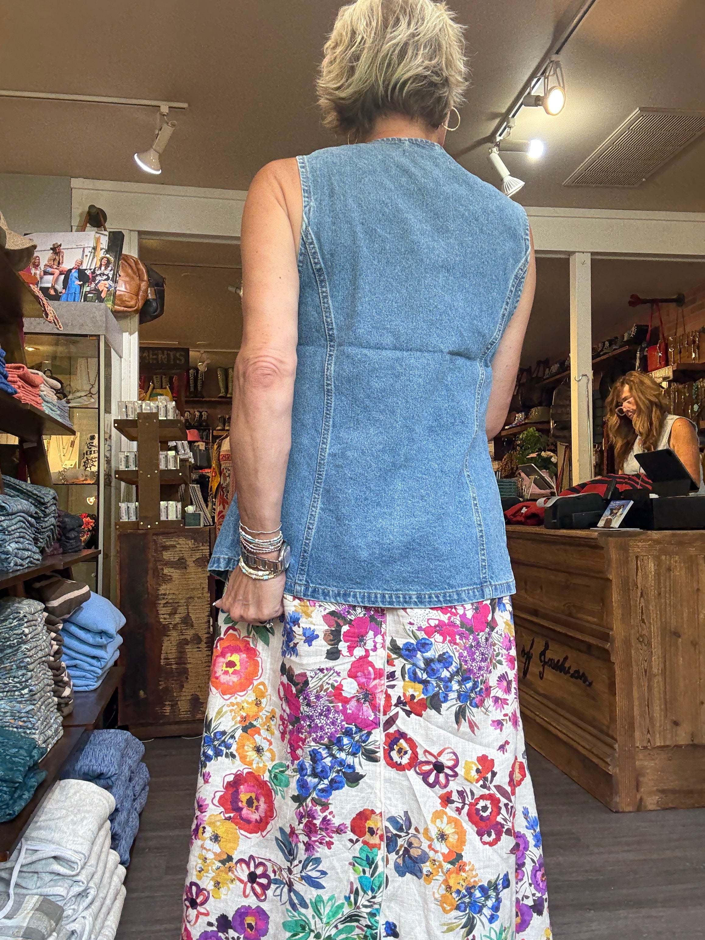 Mindy Round Neck Denim Vest back