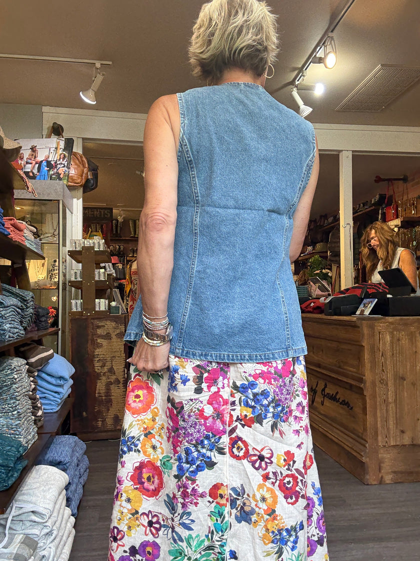 Mindy Round Neck Denim Vest back