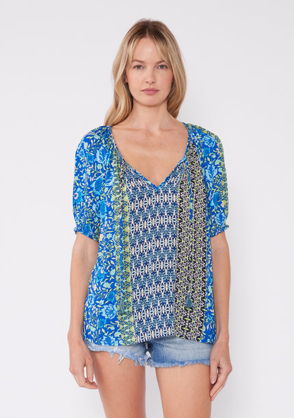 Hannah Bohemian Multi Print Puff Sleeve Blouse front