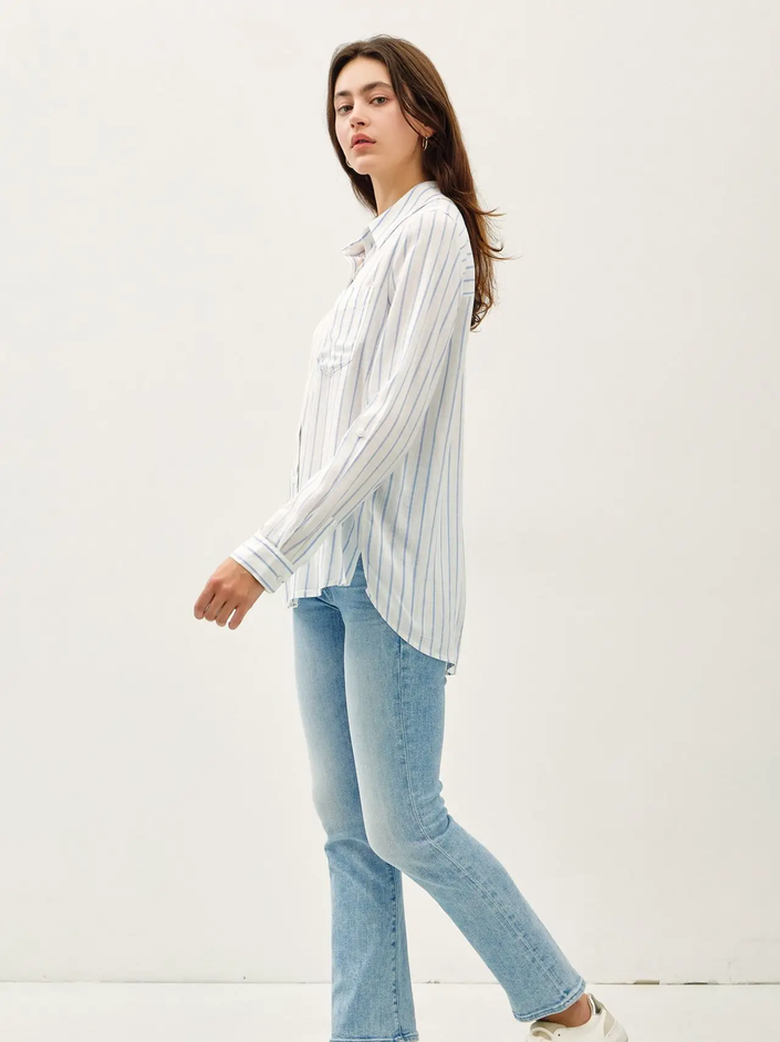 Sally Striped LS Button Up, chambray-side