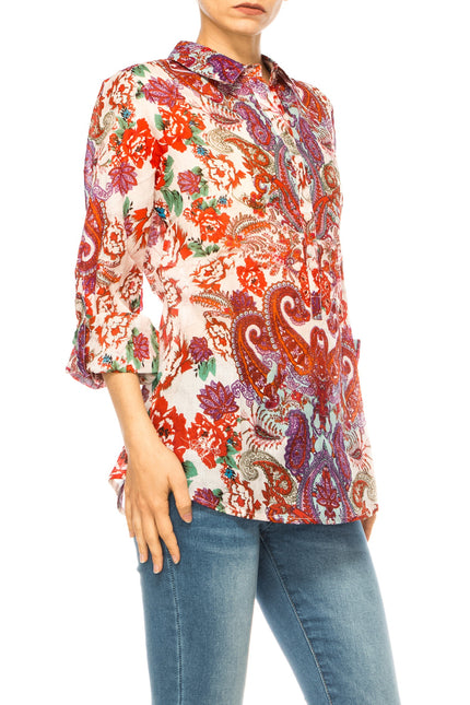 Floral Paisley Half Button Down Shirt