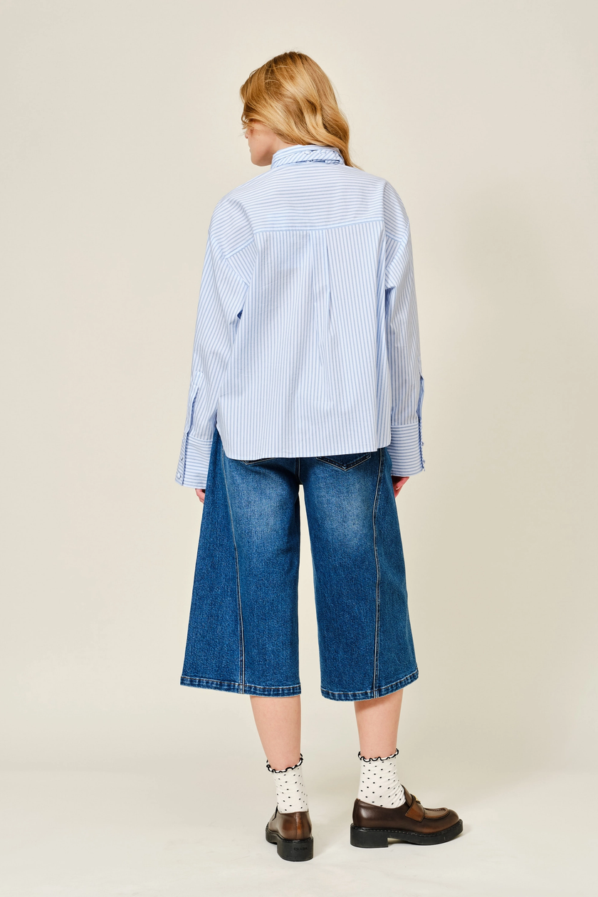 Marisa Tie Collar Shirt, blue stripe-back