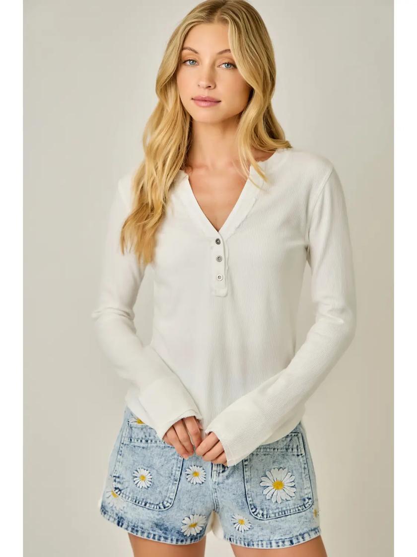 Washed Thermal Henley Top