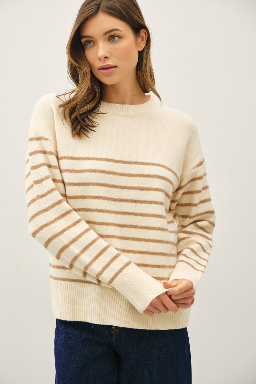 Wool Blend Striped Sweater Accents taupe