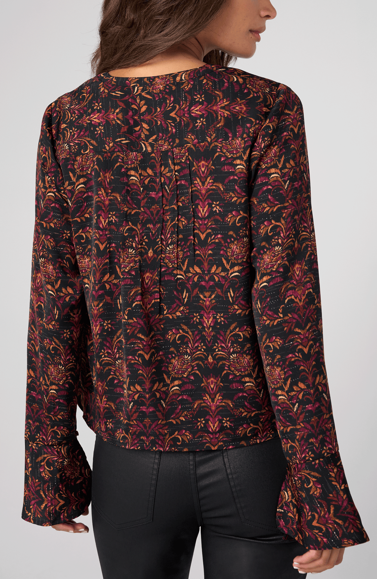 LS Band Collar Top with Pintuck Detail