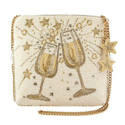 Toast of the Town Beaded Champagne Glasses Crossbody Handbag front