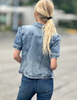 Puff Sleeve Denim Jacket petal blue back