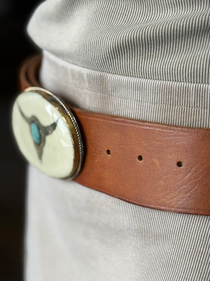 Handcrafted Leather Belt with Steerhead Buckle