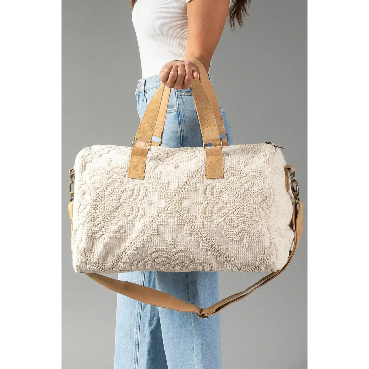 Cream Vintage Inspired Textured Duffel