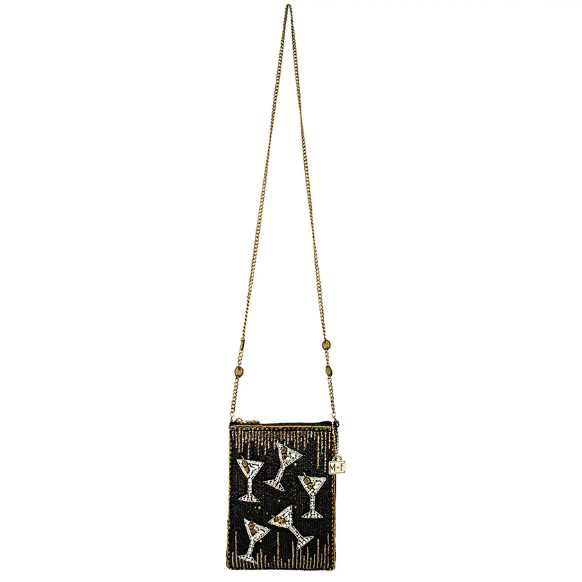 Sip Happens Black and Diamond Beaded Martini Crossbody front with strap