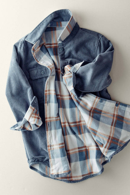 Reversable Corduroy and Plaid Flannel Shacket w/Chest Pockets