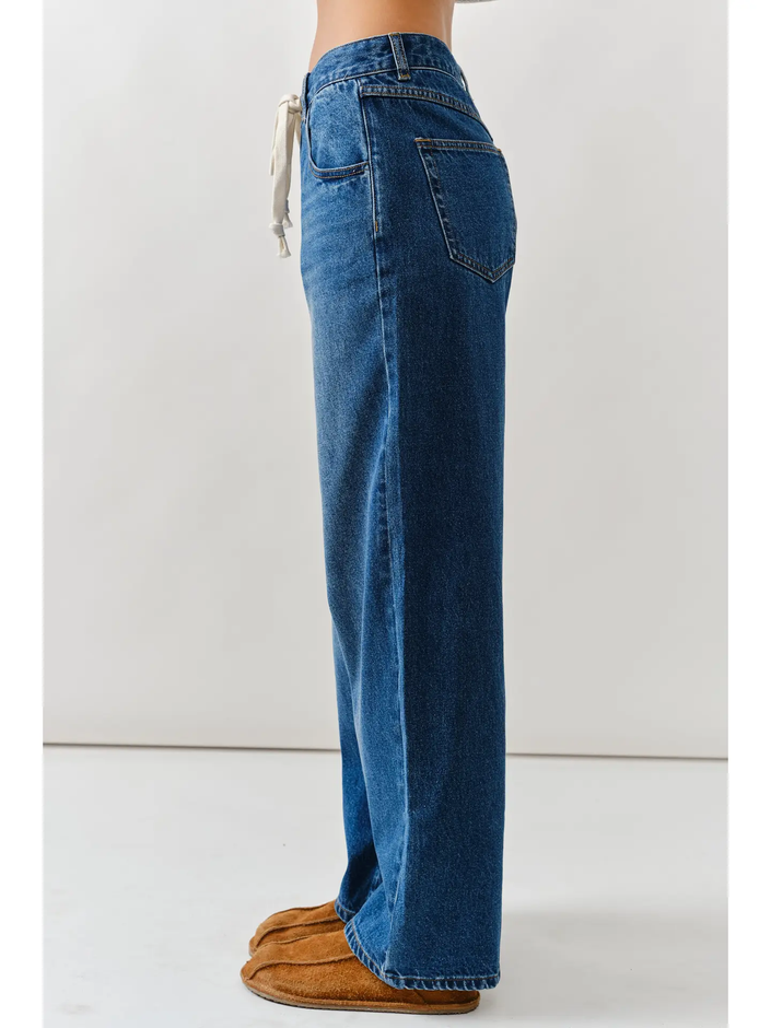 Drawstring Waist Bottom Fly Straight Jeans