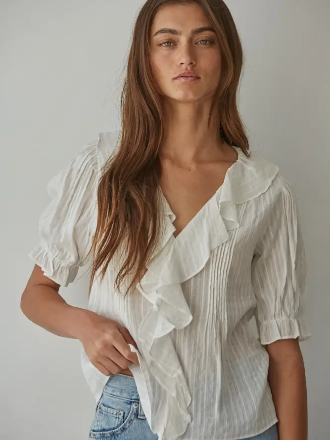 Maranda V Neck Ruffle Top