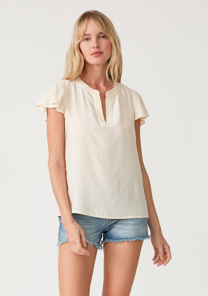 Rhea Flutter Sleeve Split V Neck Top