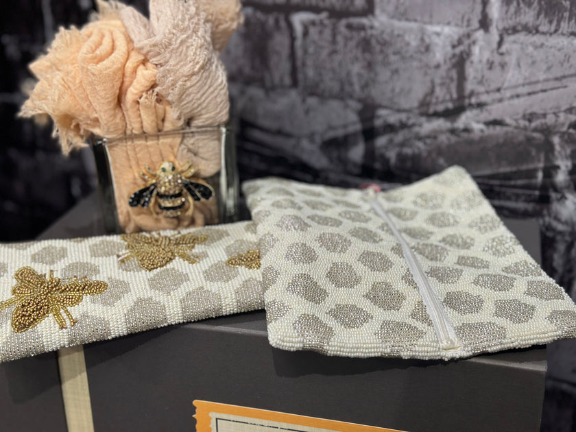 Beaded Honeycomb Foldover Clutch unfolded