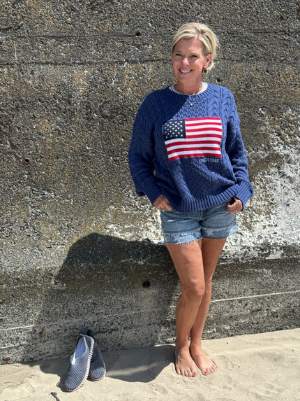 Coastal Spirit Cable Knit Flag Sweater navy front
