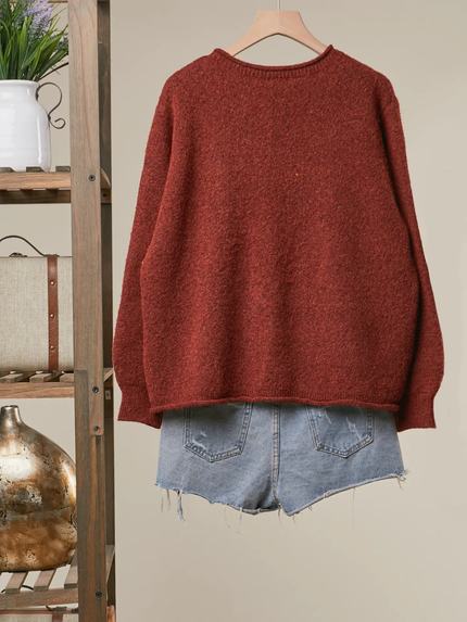 Spiral Sun Embroidered Sweater, brick-back
