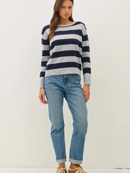 Lucys Angora Blend Striped Sweater, navy-front