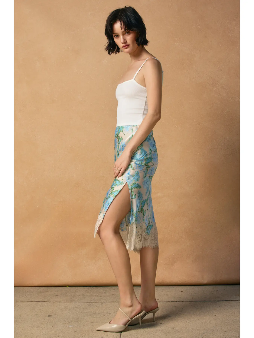 Stolen Love Lace Hem Pencil Skirt delicate blues side