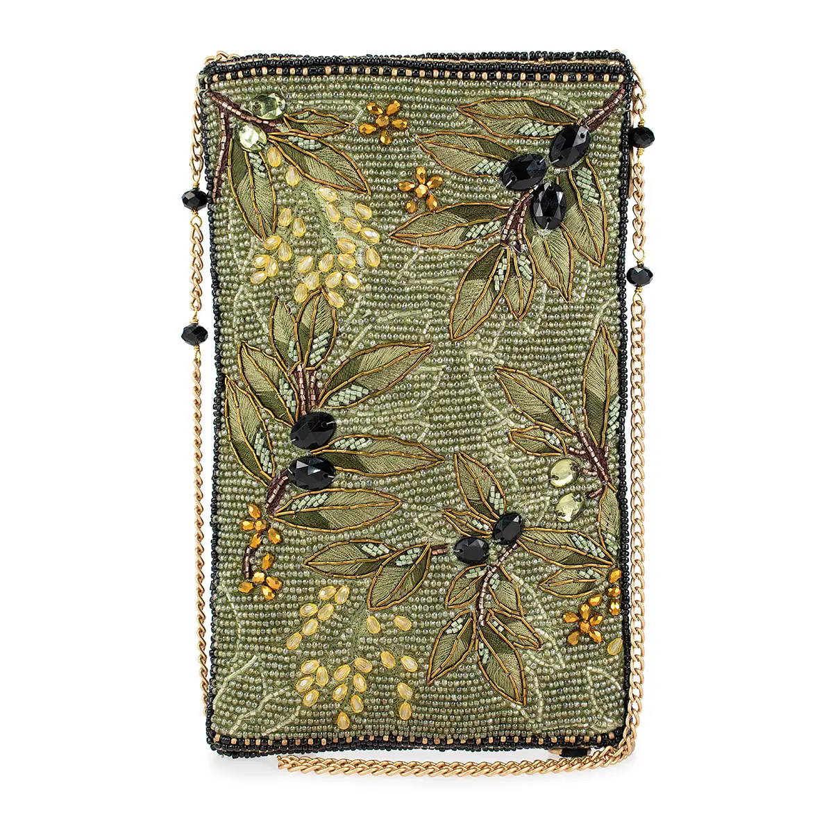 Olive Branch Beaded and Embroidered Crossbody Phone Bag front