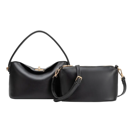 Lana Recycled Vegan Leather Crossbody Bag, black-front & back