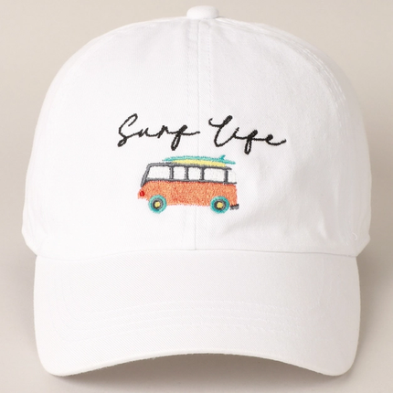 Surf Life Embroidered Baseball Cap Hat white