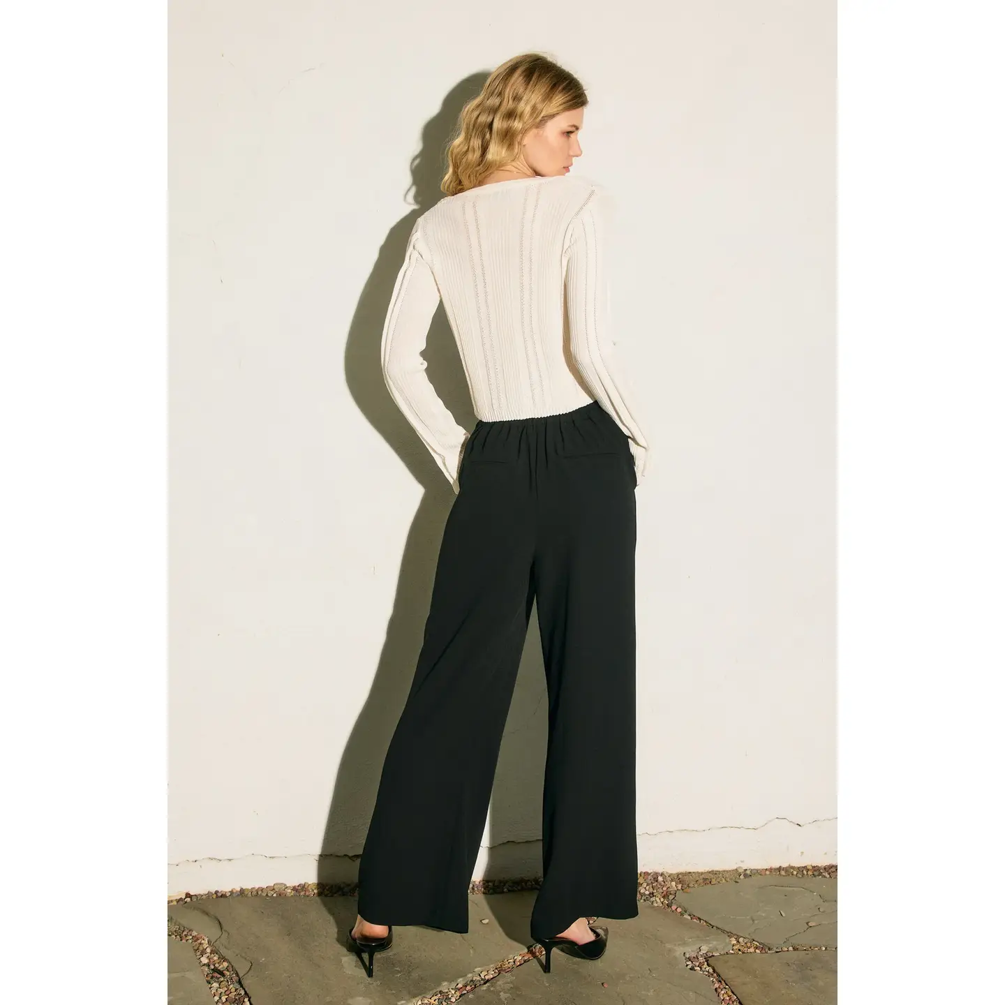 Pull On Wide Leg Trousers black back