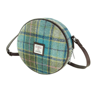 Scottish Harris Tweed Round Shoulder Bag - - Turquoise Tartan