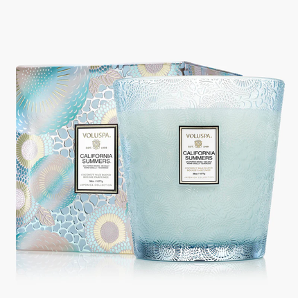 CALIFORNIA SUMMERS 3 WICK HEARTH CANDLE with packaging