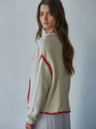Knit Sweater Cotton Viscose Button Down Round Neck Long Sleeve Cardigan Top With Stitch Detail side/back