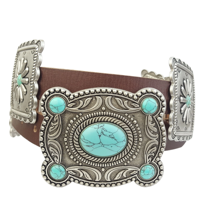 western conch style belt W stone - Brown