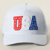 USA Letter Patch Striped Trucker Hat-Blue