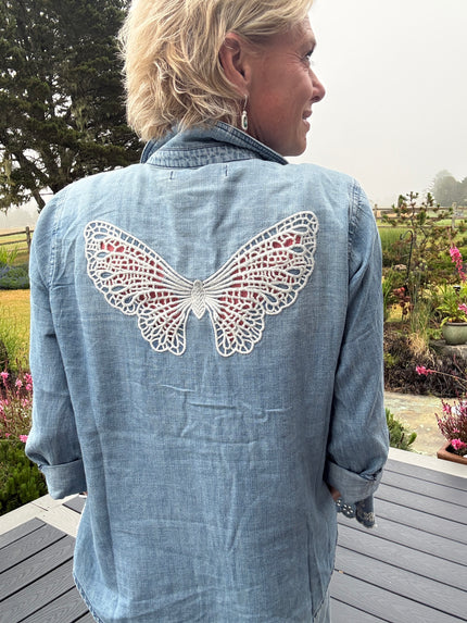 Golden Hour Butterfly Shirt Washed Denim