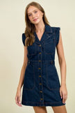 Button Down Denim Mini Dress with Pocket