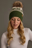 Olive & Beige Deer Patterned Pom Hat