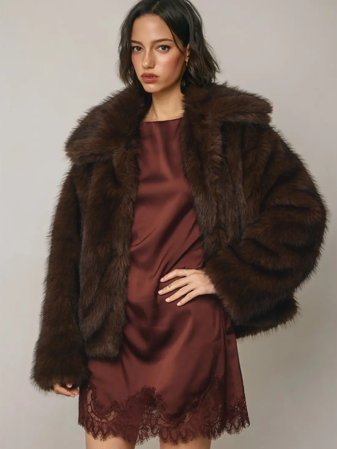 Kennedy Lapel Faux Fur Coat