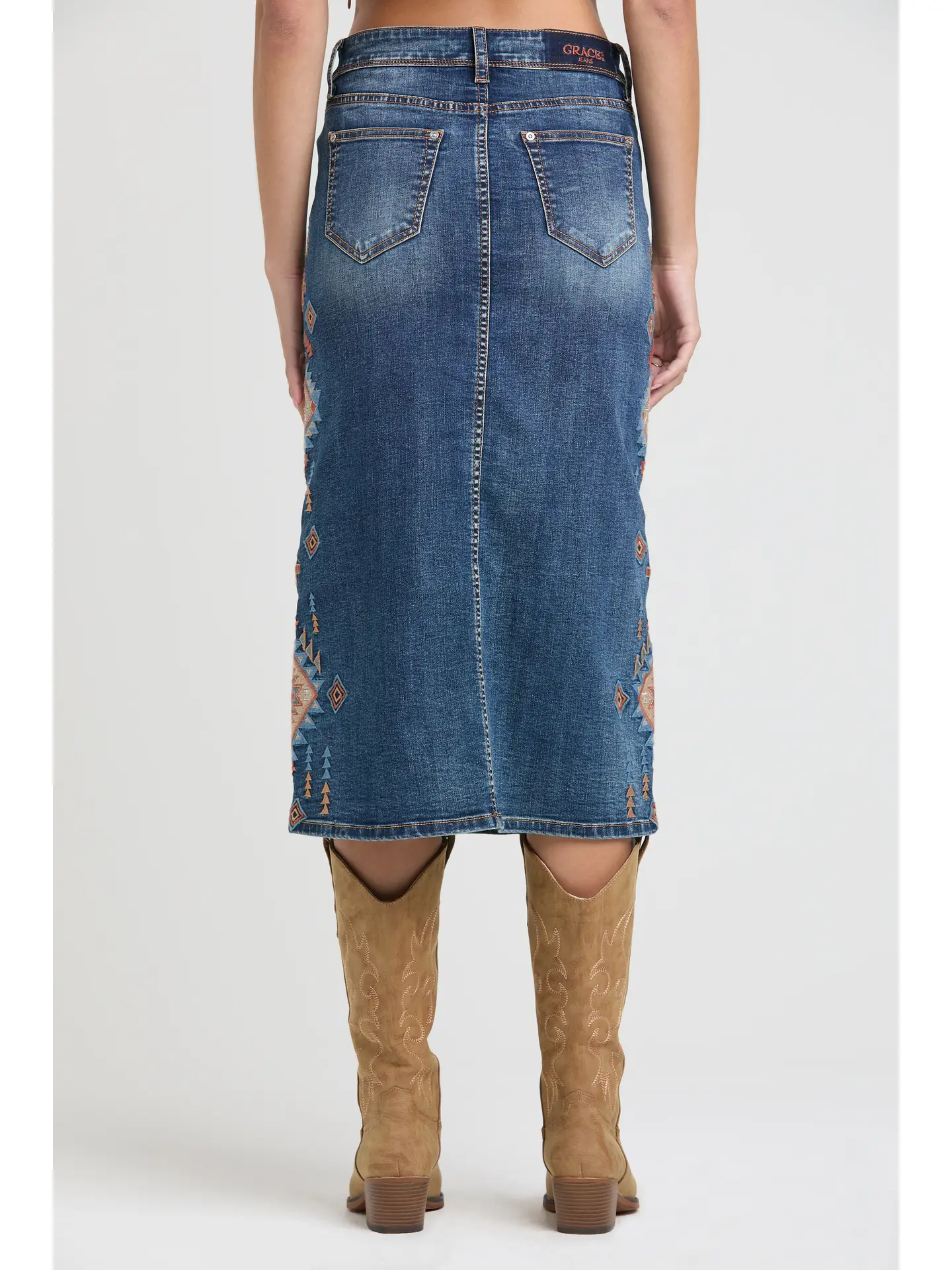 Aztec Embroidery Md Blue Long Skirt back