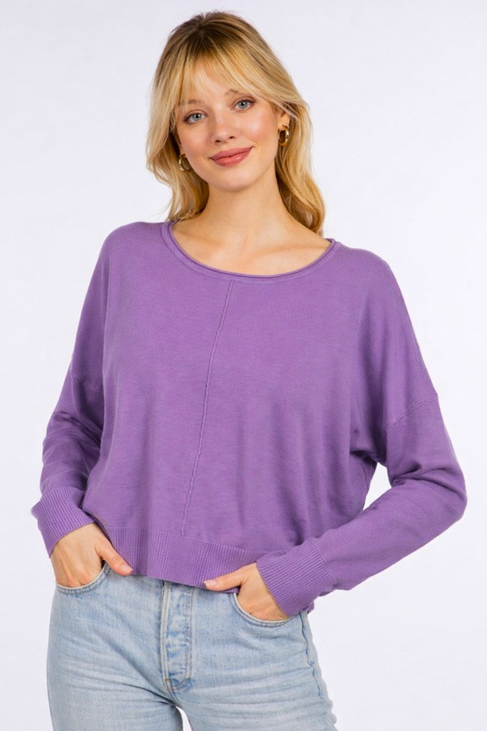 Natalie Round Neck Front Seam Sweater Bellflower