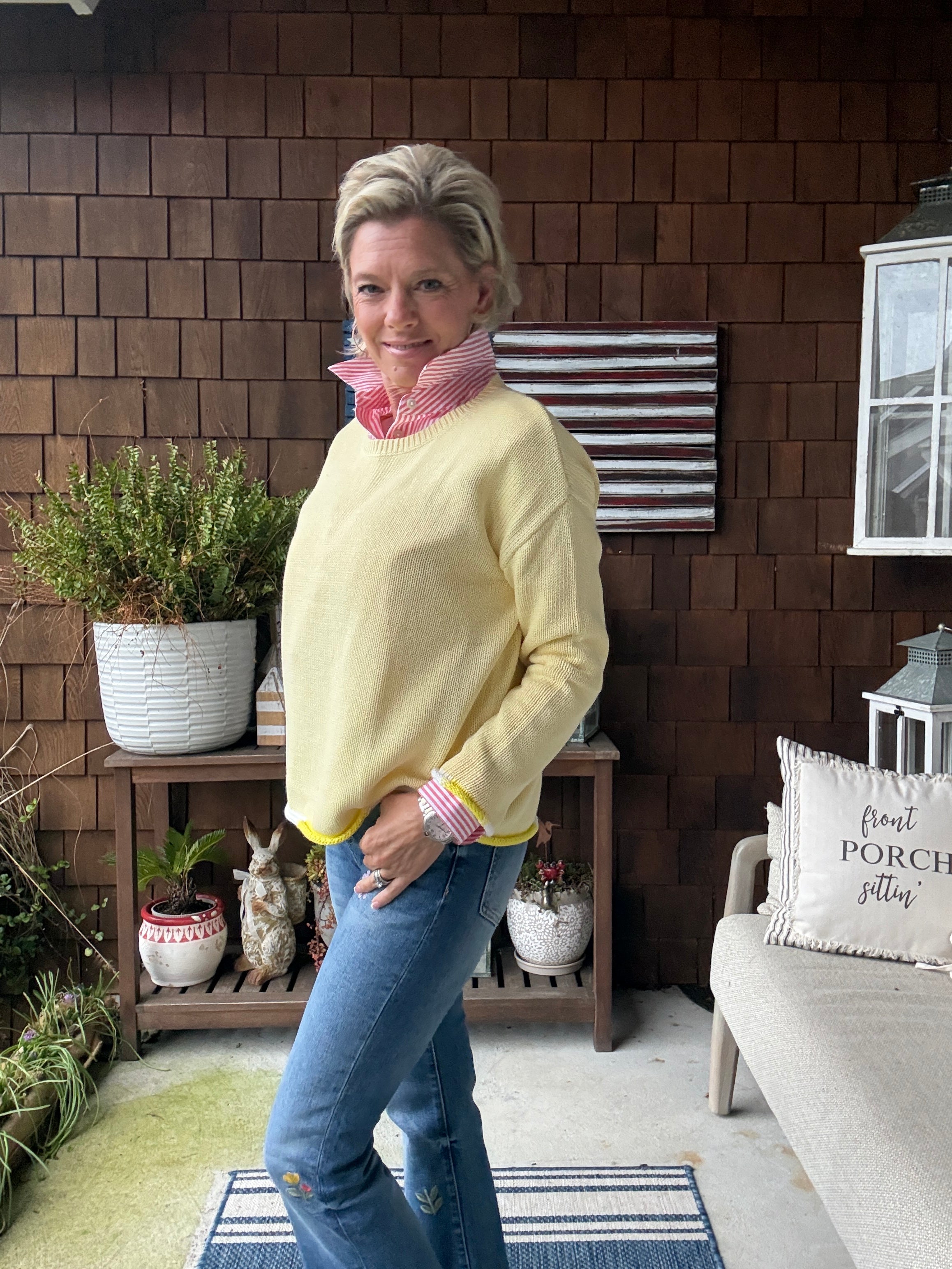 Ella Bottom Detail Sweater butter front/side