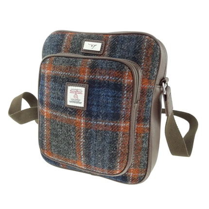 Scottish Tartan Harris Tweed Travel Bag - Grey with Rust Overcheck