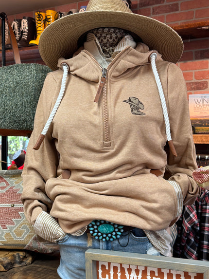Honey Womens Zip Neck Embroidered Hoodie