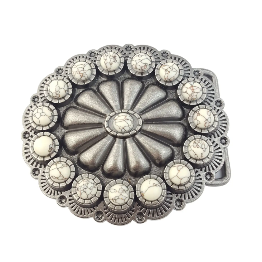 Oval Western Turquoise Stone Belt Buckle - Cream