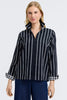 Agnes Stripe & Houndstooth Long Sleeve Popover Shirt black/white