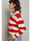 Cream Multi Red 1/4 Button Sweater Cardigan One Size