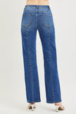 High Rise Straight Patch Pocket Seamed Jeans, dark-Back