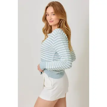 Waggle weave button down cardi pale blue side