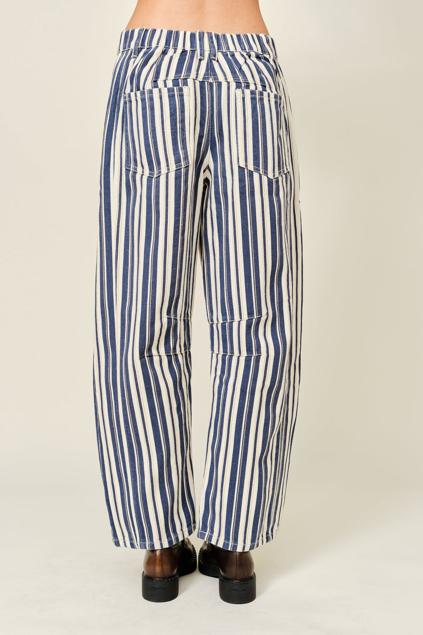 Alex Striped Cotton Barrel Pants