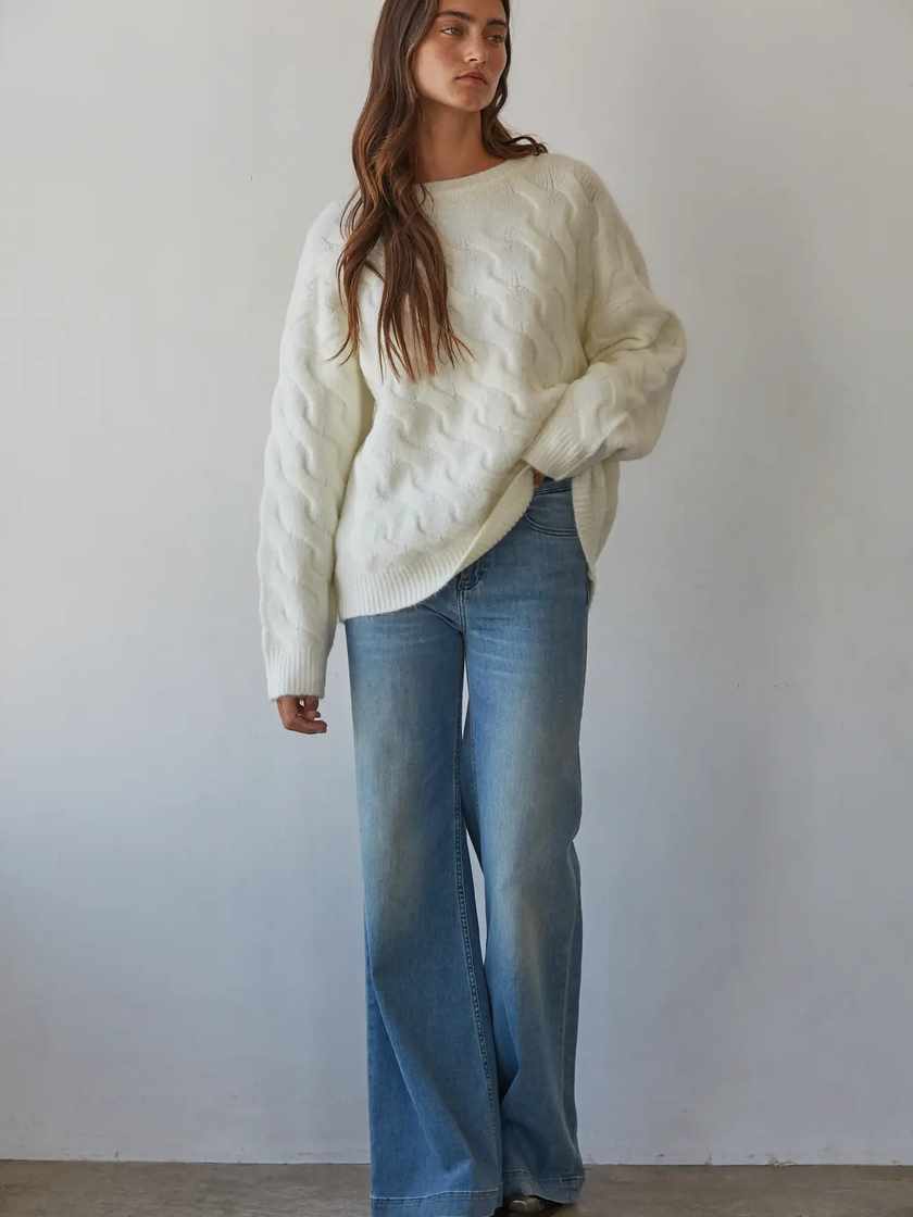 Knit Sweater Cable Knit Round Neck Pullover