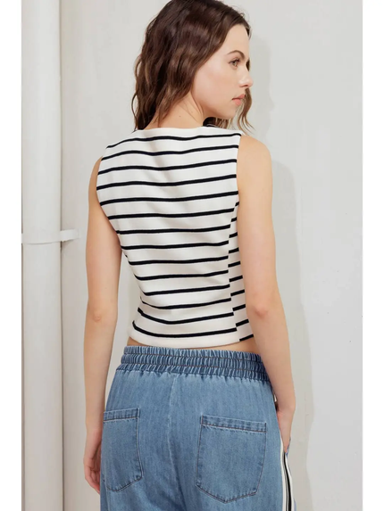 A striped woven vest black cream back